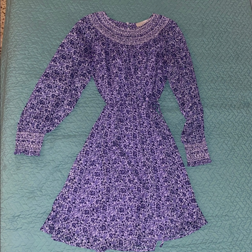 LOFT Purple Patterned Dress XSP